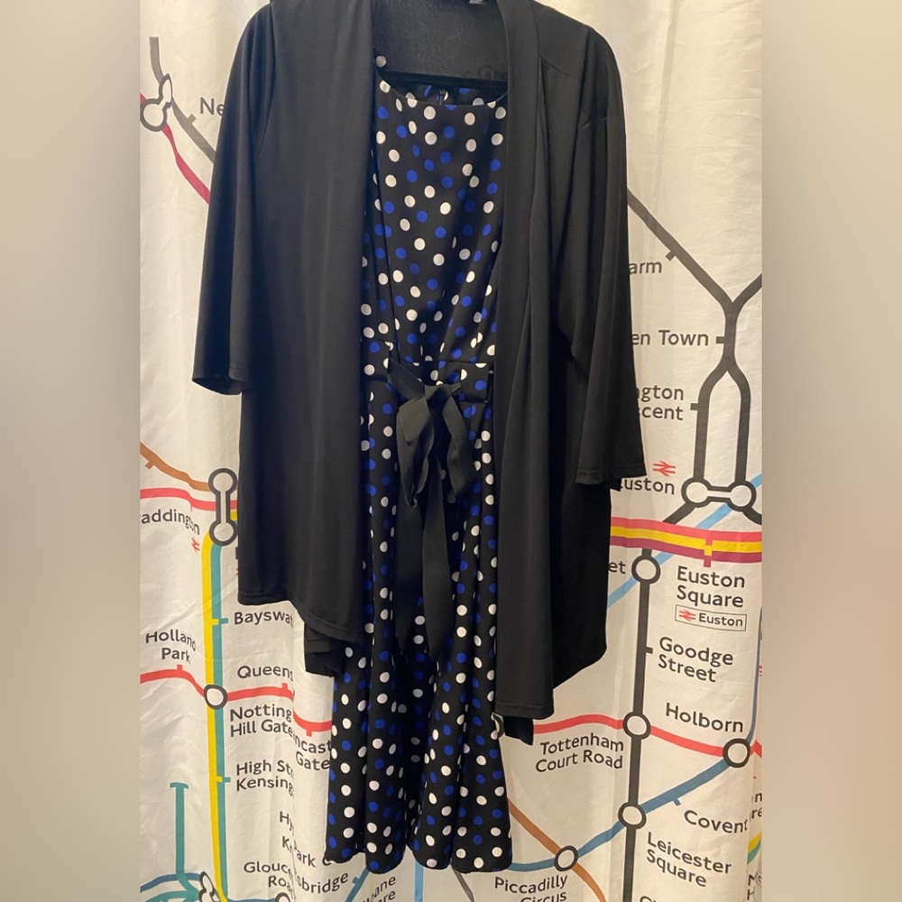 Black Polka Dot Sleeveless Dress  with Poly Black Cover-Up by Studio 1 Size 18